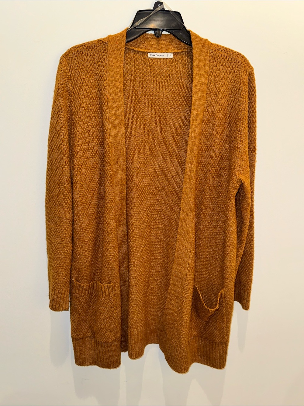 Pink Clover Open-Front Mustard Knit Cardigan